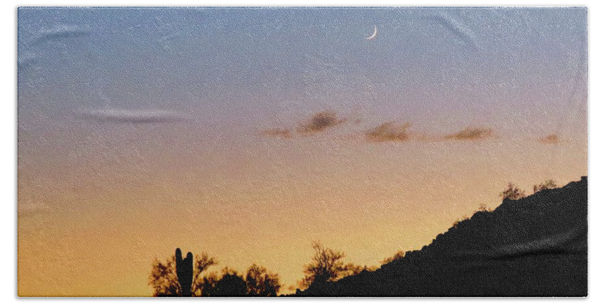 Desert Landscape Hand Towel featuring the photograph Y Cactus Sunset Moonrise by Judy Kennedy