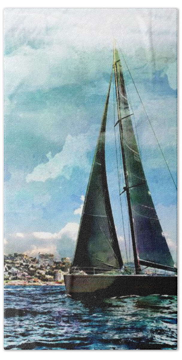 Nature Bath Towel featuring the photograph Yachts, Sailing Boat Titan, by Jean Francois Gil