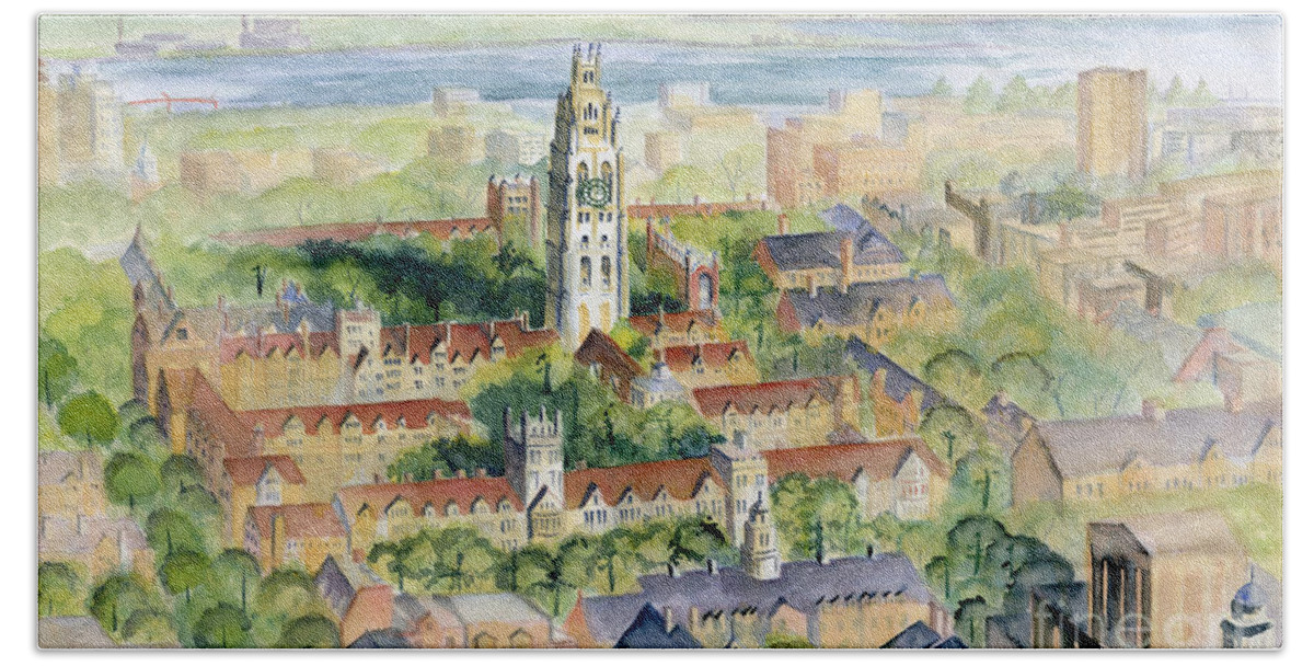 Yale University Hand Towel featuring the painting Yale University by Melly Terpening
