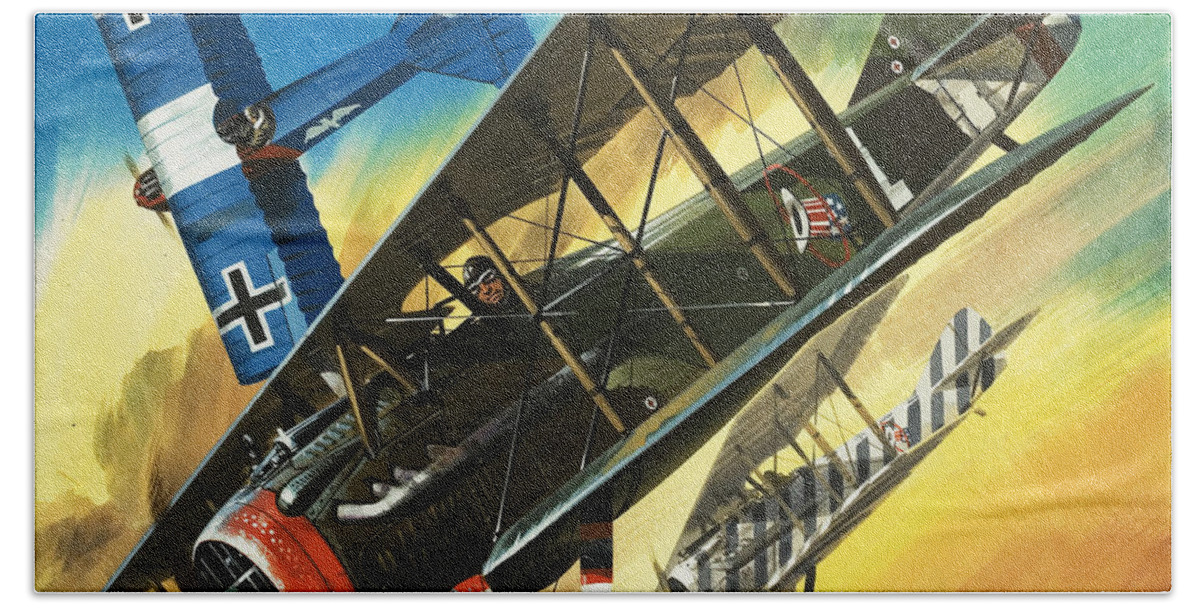 Freedom Of The Skies Hand Towel featuring the painting Yankee Super Ace Edward Rickenbacker by Wilf Hardy