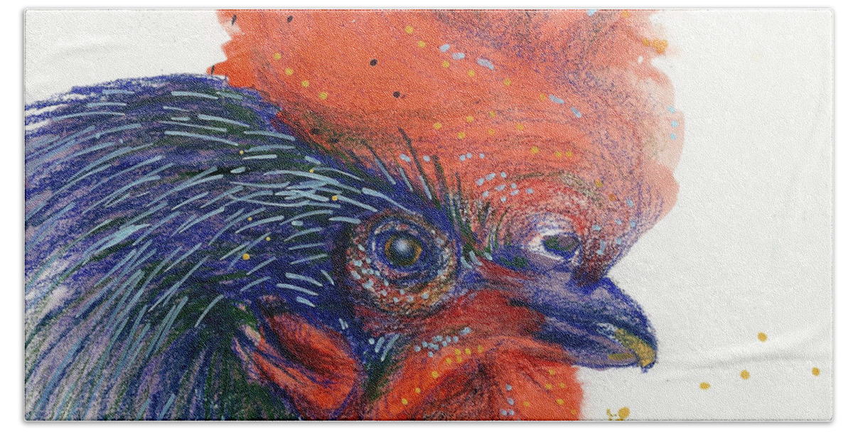 Rooster Hand Towel featuring the mixed media Year of the Rooster by AnneMarie Welsh