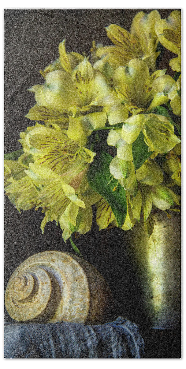 Yellow Bath Towel featuring the photograph Yellow Alstroemeria Still Life by Cindi Ressler