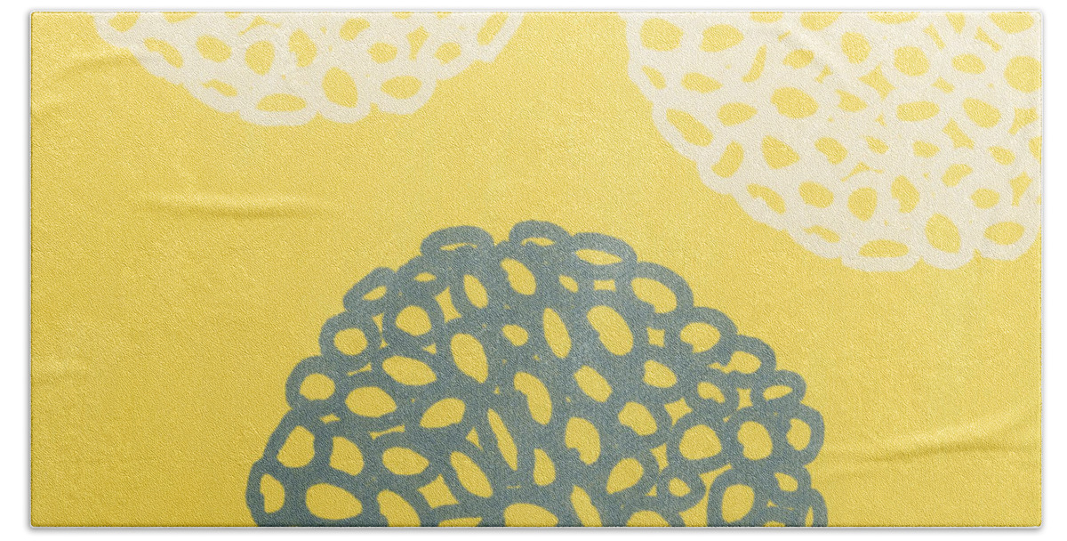 Yellow Hand Towel featuring the painting Yellow and Gray Garden Bloom by Linda Woods