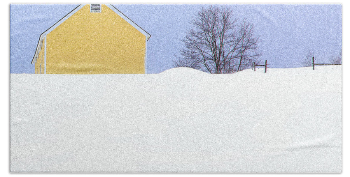 Yellow Barn Hand Towel featuring the photograph Yellow Barn in Snow by John Vose