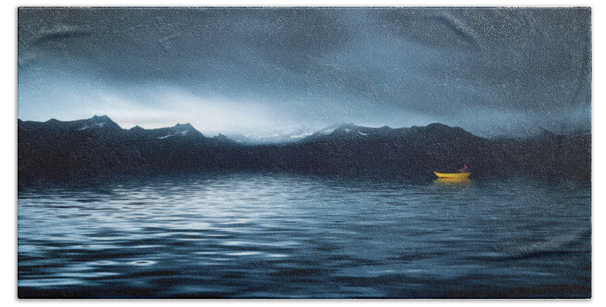 Active Bath Towel featuring the photograph Yellow Boat by Bess Hamiti