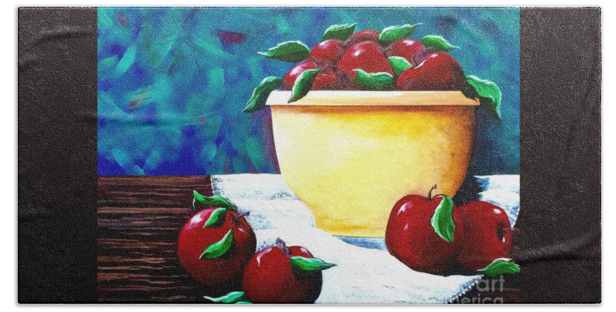 Fall Bath Towel featuring the painting Yellow Bowl of Apples by Jennifer Lake