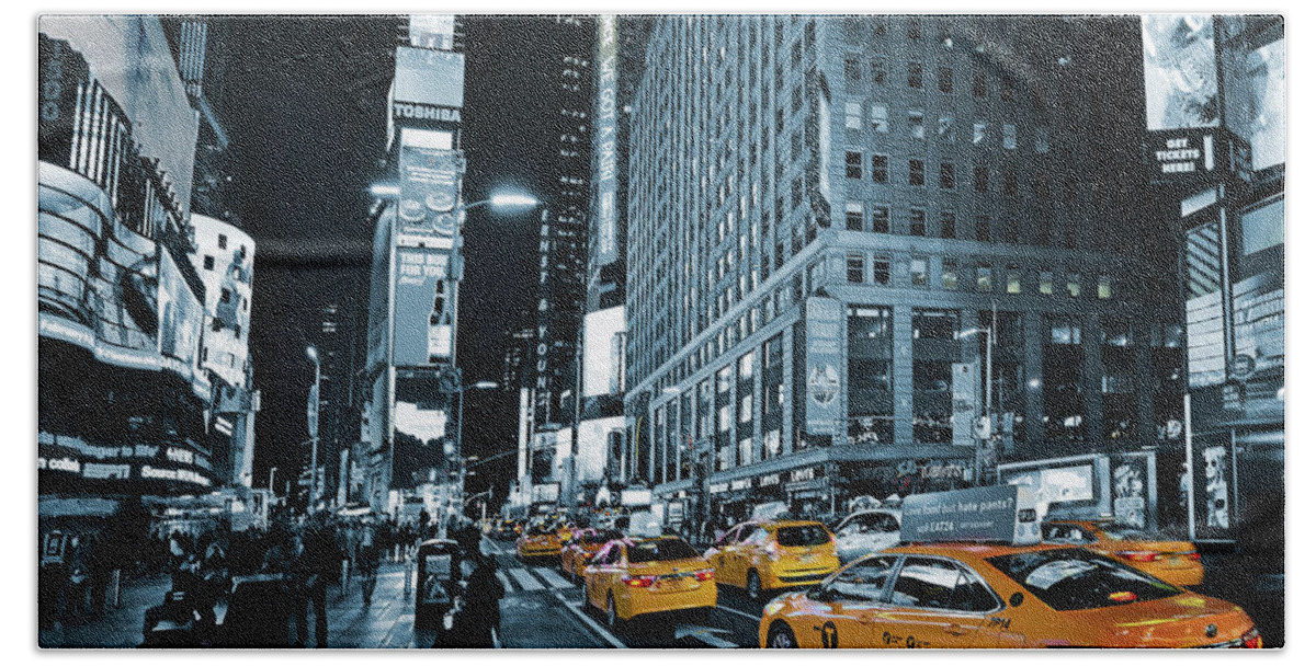 New York City Bath Towel featuring the photograph Yellow Broadway at Night - NYC by Carlos Alkmin