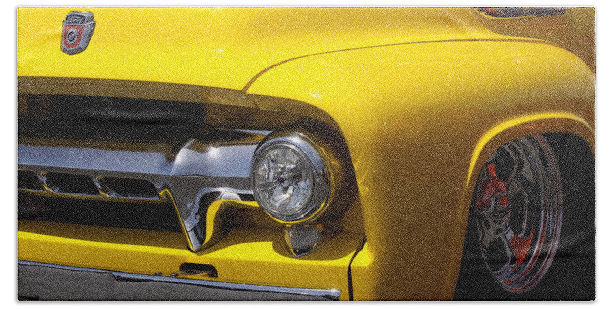 Ford Hand Towel featuring the photograph Yellow custom Ford F100 by Jeff Floyd CA