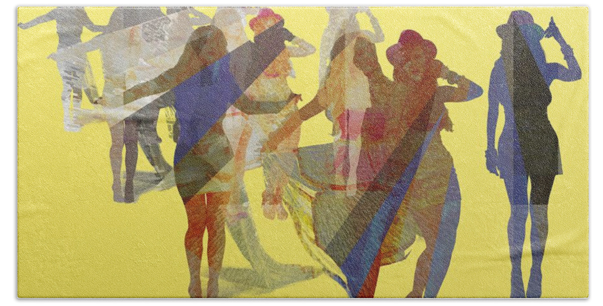 Victor Shelley Bath Towel featuring the painting Yellow Dance by Victor Shelley