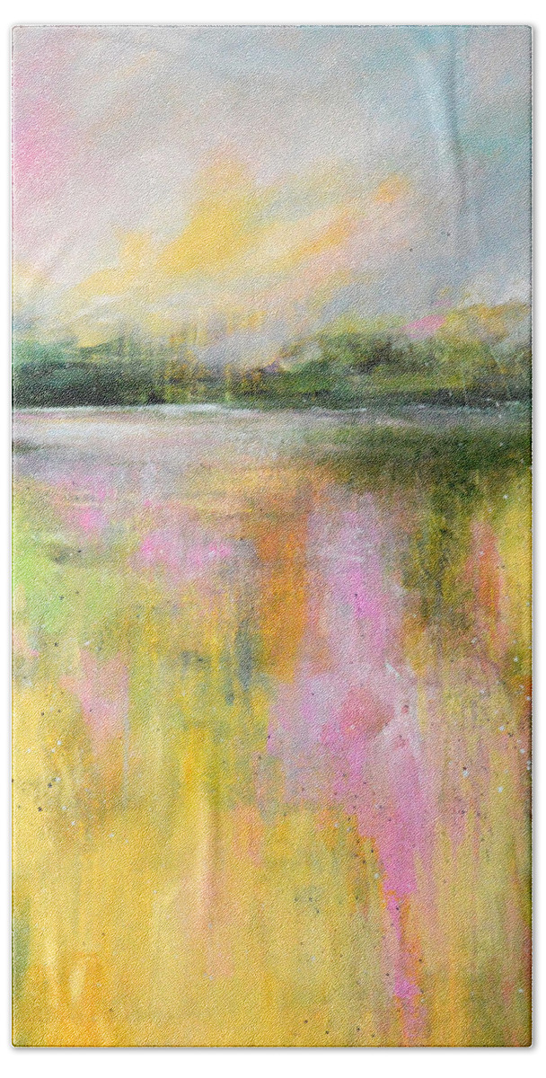 Landscape Bath Towel featuring the painting Yellow Field by Tracy-Ann Marrison