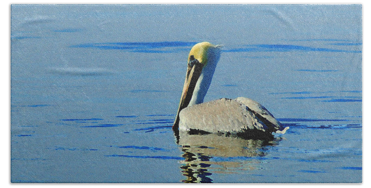 Pelican Bath Towel featuring the painting Yellow Headed Pelican by Michael Thomas