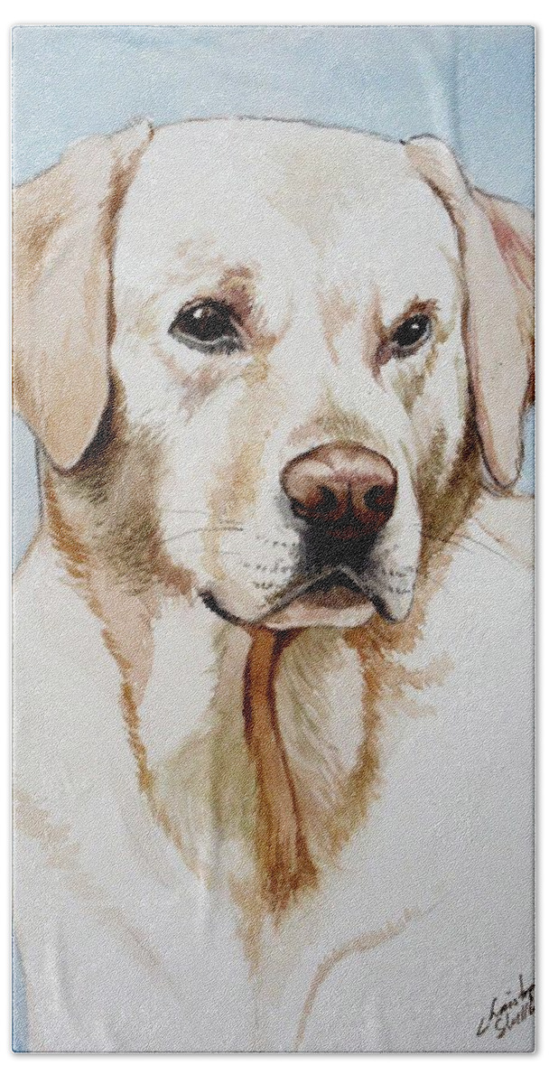 Lab Bath Towel featuring the painting Yellow Lab by Christopher Shellhammer