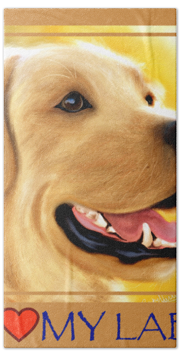 Dog Hand Towel featuring the painting Yellow Lab Portrait by Becky Herrera