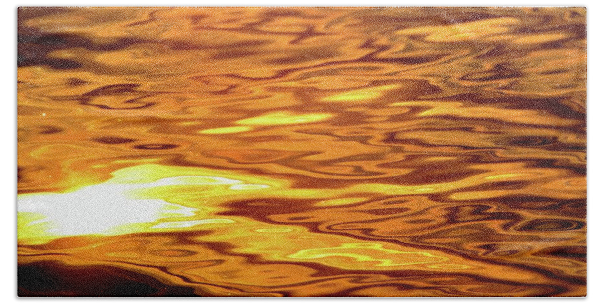 Abstract Bath Towel featuring the photograph Yellow Light On Water by Lyle Crump