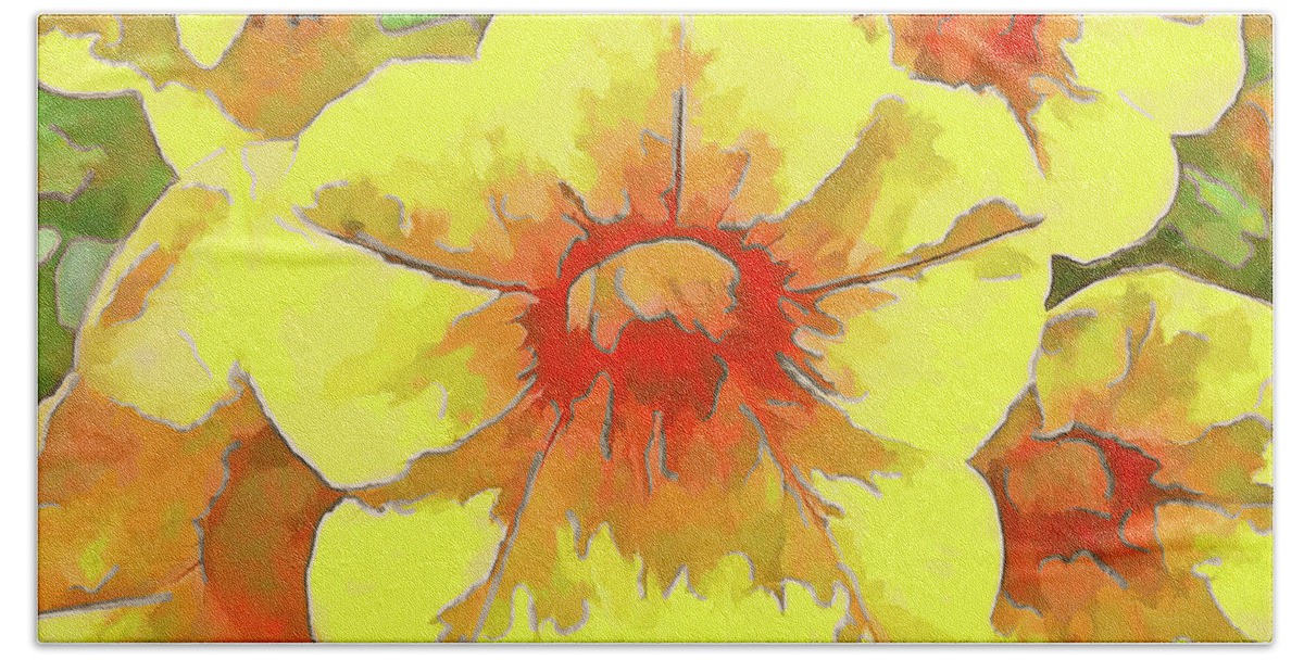 Flower Bath Towel featuring the digital art Yellow Million Bells by Leslie Montgomery