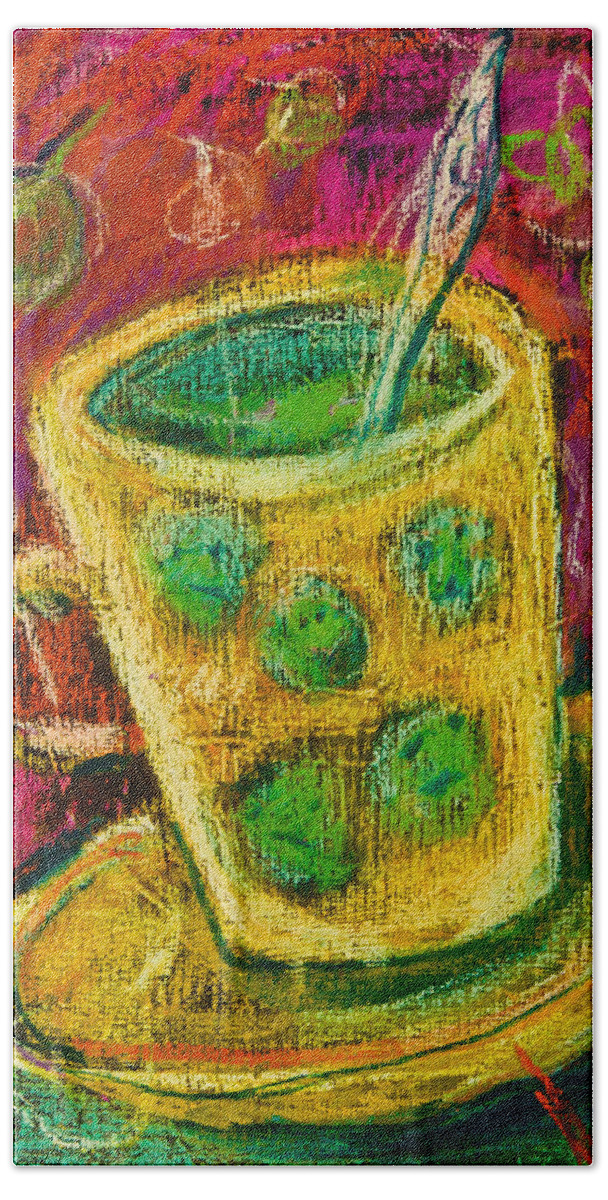 Mug Bath Towel featuring the painting Yellow mug by Maxim Komissarchik