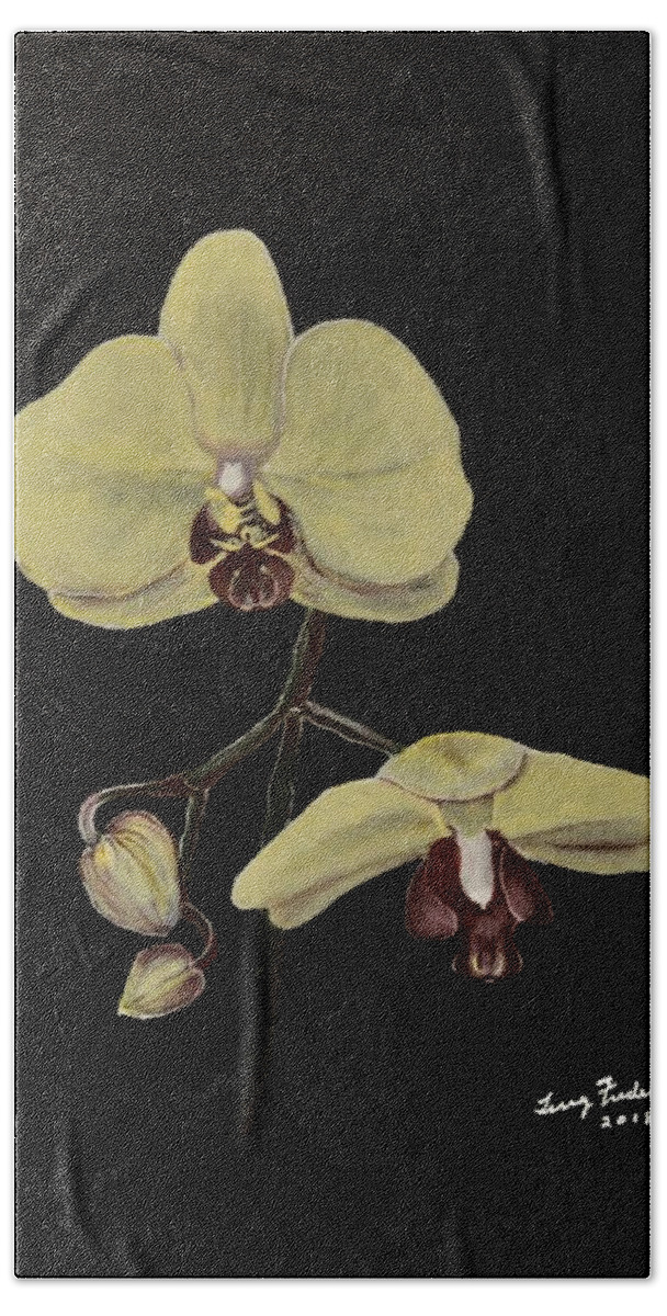 Yellow Orchid Bath Towel featuring the painting Yellow Orchid by Terry Frederick