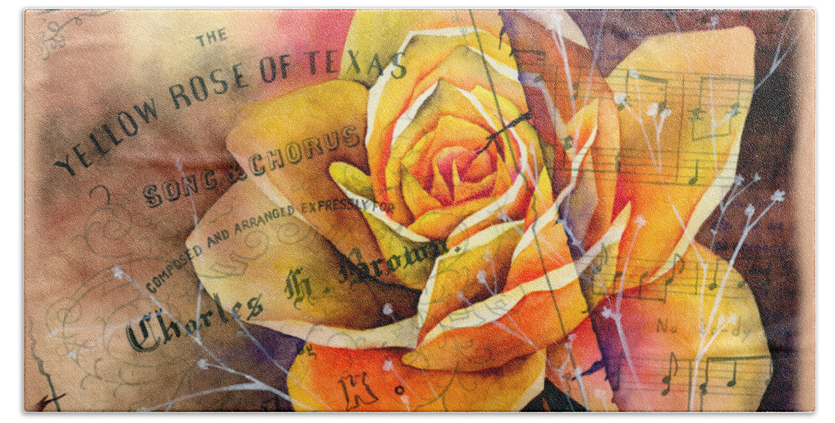 Rose Hand Towel featuring the painting Yellow Rose of Texas by Hailey E Herrera