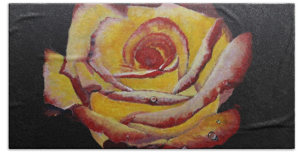 Yellow Rose Bath Towel featuring the painting Yellow Rose by Terry Frederick