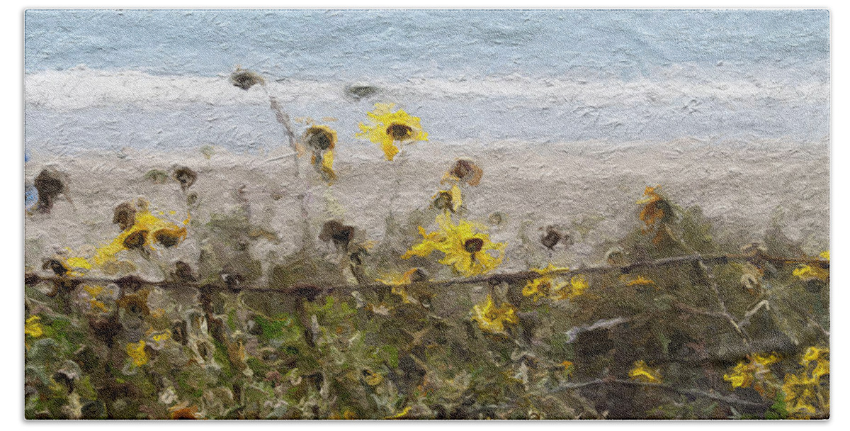 Yellow Bath Towel featuring the painting Yellow Wildflowers- Art by Linda Woods by Linda Woods