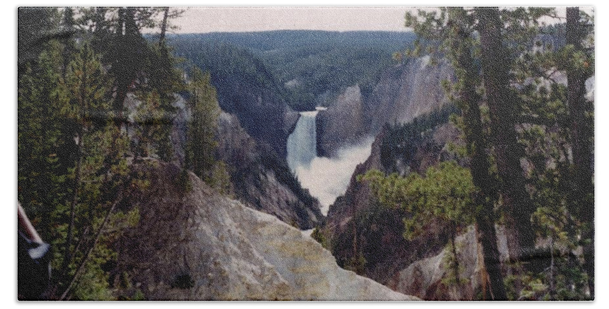 Yellow Stone Hand Towel featuring the photograph Yellowstone Water Fall by Jerry Battle