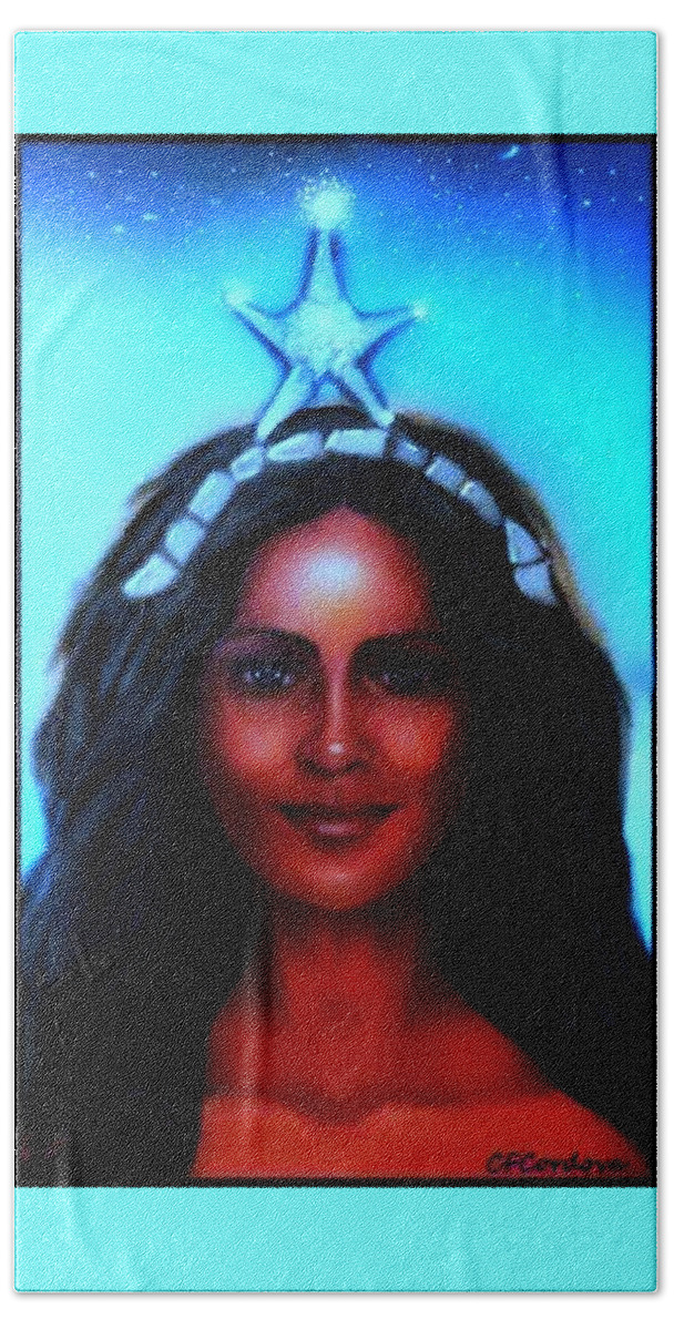 Yemaya Bath Towel featuring the digital art Yemaya -Mother, Goddess, Warrior by Carmen Cordova
