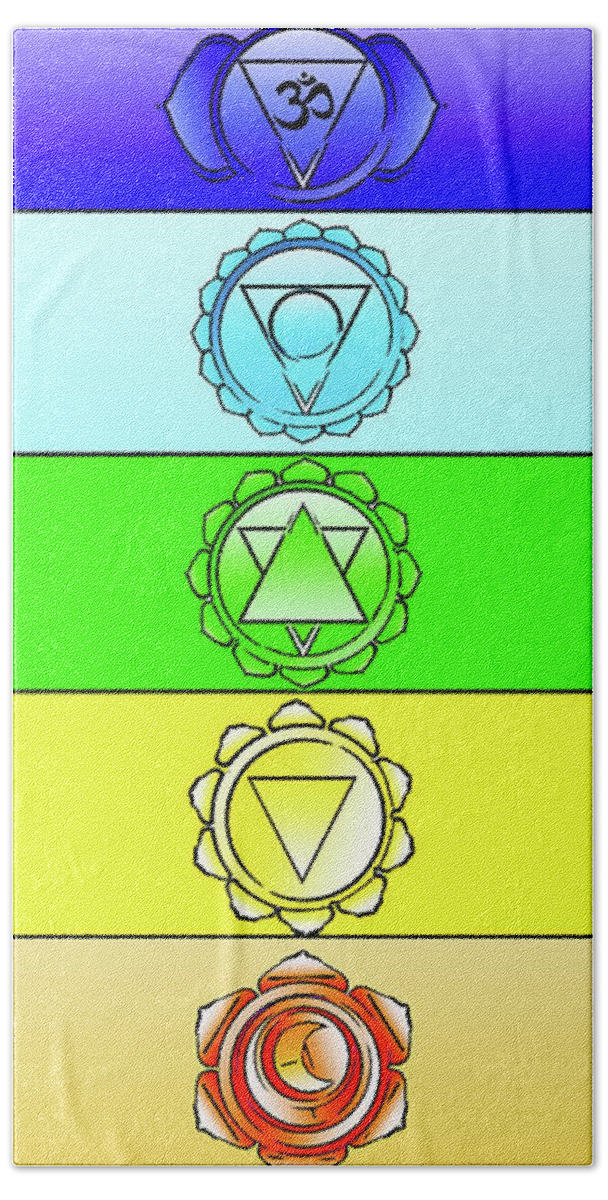 Chakra Hand Towel featuring the painting Yoga Mat Chakra System by Stephen Humphries