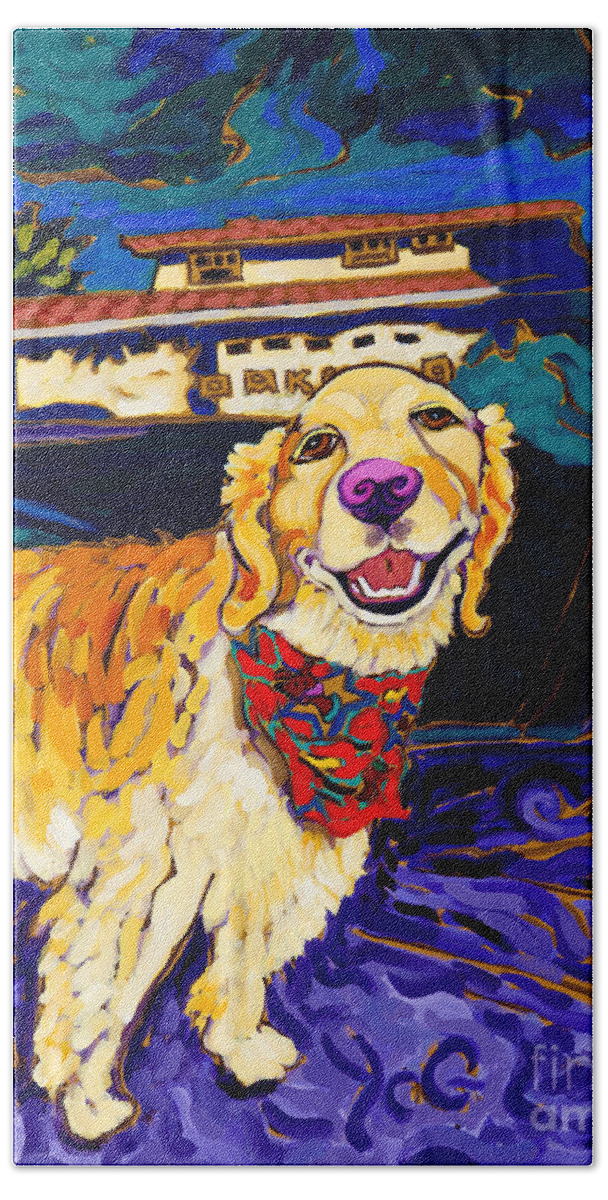 Golden Retriever Hand Towel featuring the painting Yogi's World by Cathy Carey