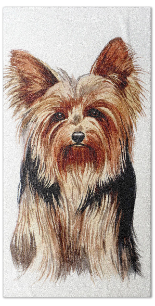 Yorkie Bath Towel featuring the painting Yorkie by Christopher Shellhammer