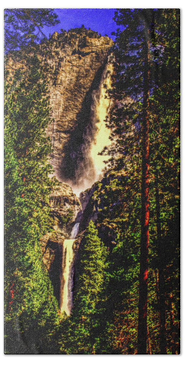 California Bath Towel featuring the photograph Yosemite Falls Framed by Ponderosa Pines by Roger Passman