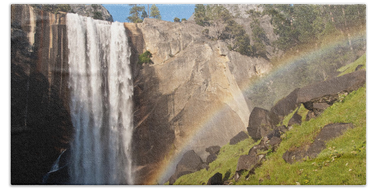 Yosemite National Park Bath Towel featuring the photograph Yosemite Mist Trail Rainbow by Shane Kelly