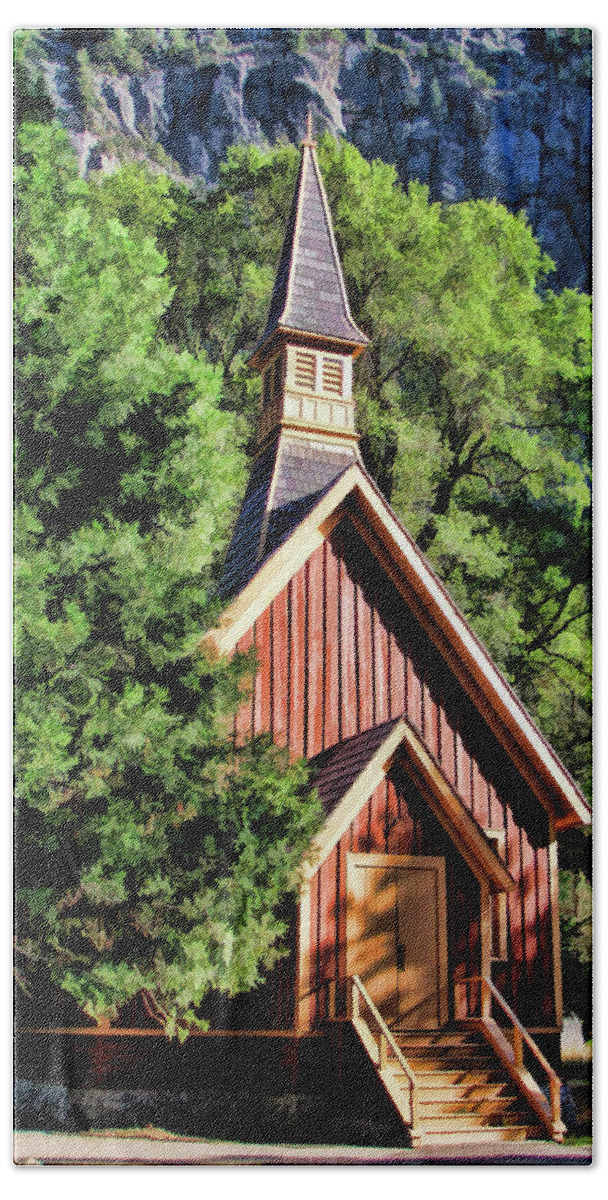 Yosemite Bath Towel featuring the painting Yosemite National Park Valley Chapel by Christopher Arndt