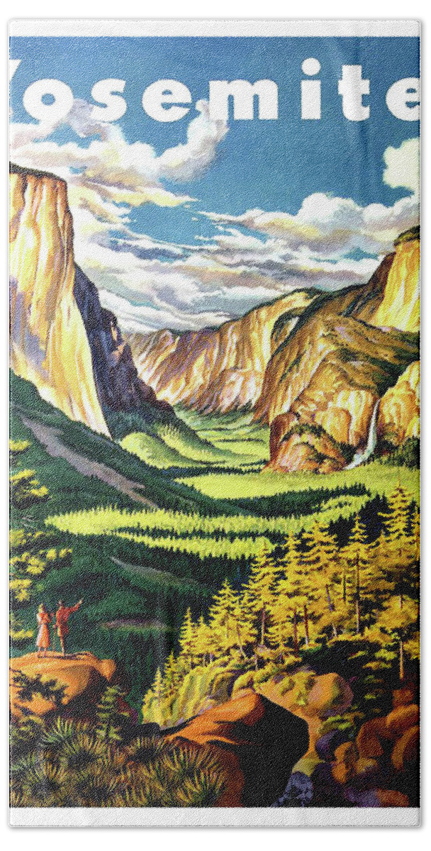 Yosemite Hand Towel featuring the painting Yosemite, National park, vintage travel poster by Long Shot