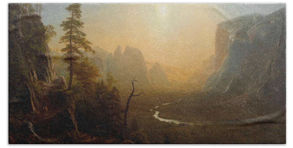 American Art Bath Towel featuring the painting Yosemite Valley Glacier Point Trail by Albert Bierstadt