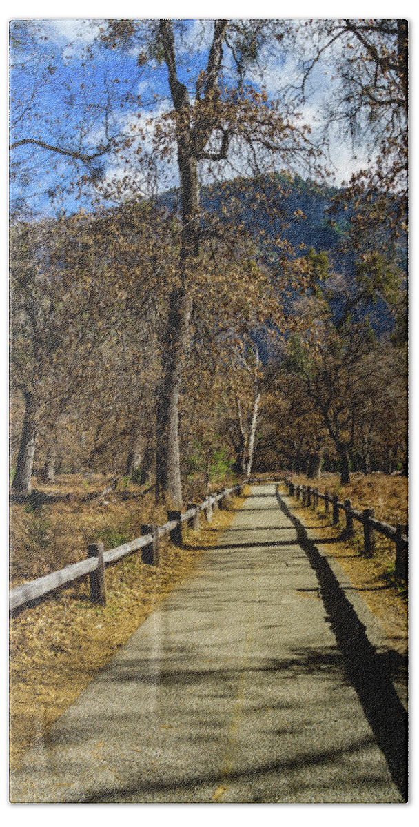 California Bath Towel featuring the photograph Yosemite walk with shadows by Roslyn Wilkins