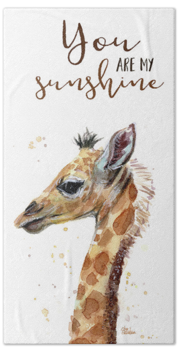 You Are My Sunshine Hand Towel featuring the painting You Are My Sunshine Giraffe by Olga Shvartsur
