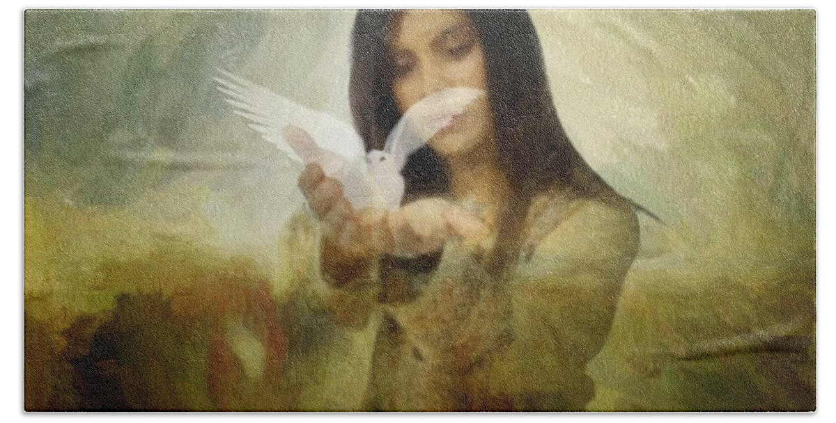 Woman Bath Towel featuring the digital art You bird of freedom and peace by Gun Legler