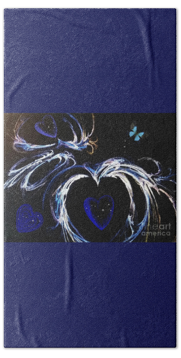 Blue Hand Towel featuring the mixed media You Gave My Heart Wings by Diamante Lavendar
