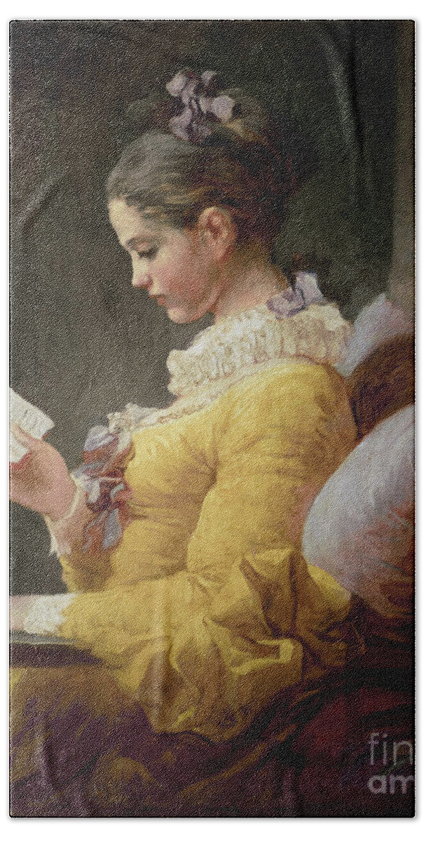Young Hand Towel featuring the painting Young Girl Reading by Jean Honore Fragonard