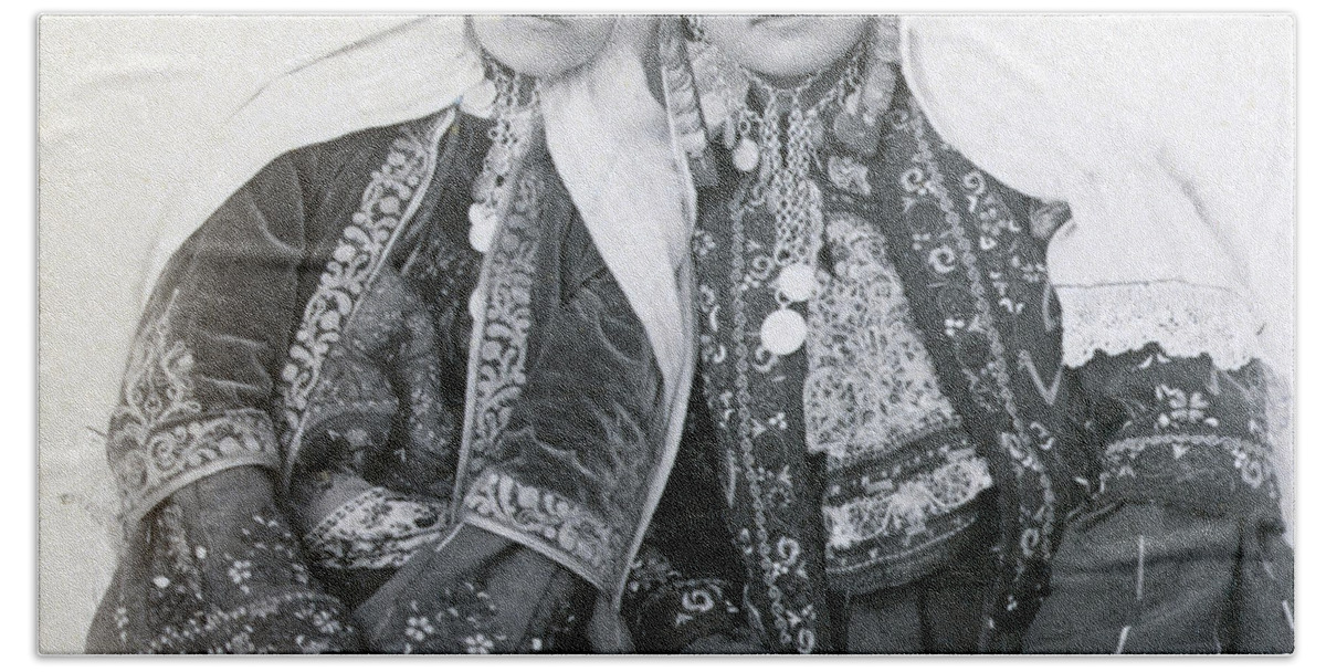 Portraits Bath Towel featuring the photograph Young Girls of Bethlehem year 1896 by Munir Alawi