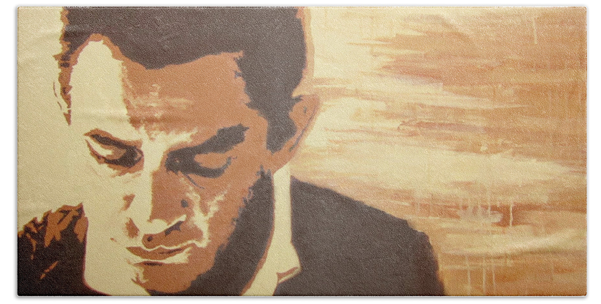 Johnny Cash Bath Towel featuring the painting Young Johnny Cash by Ashley Lane