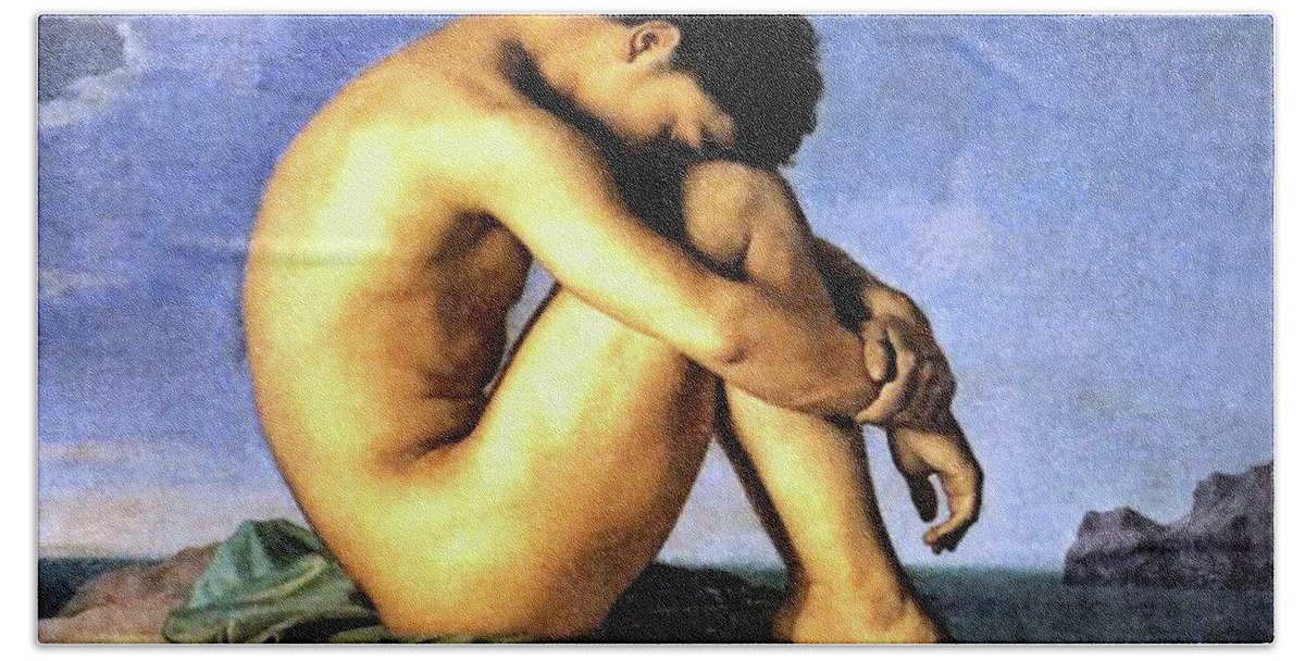 Young Man By The Sea Hand Towel featuring the painting Young Man by the Sea by Hippolyte Flandrin