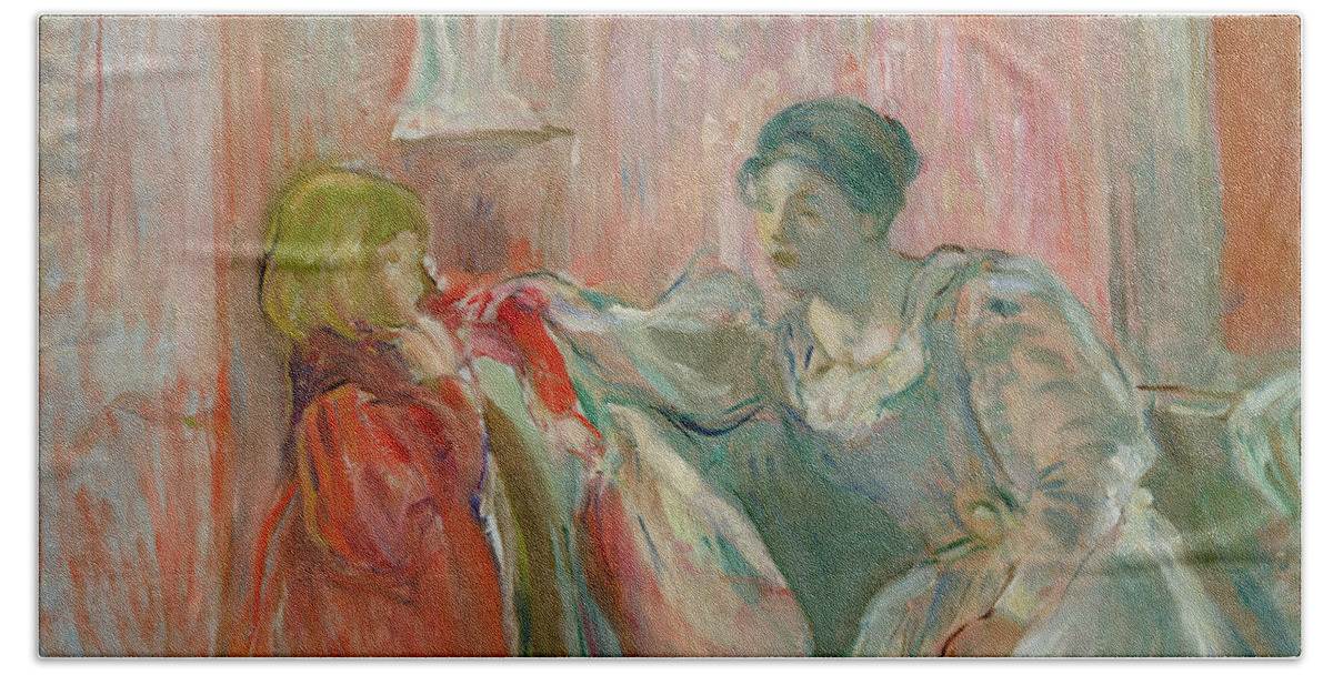 Painting Bath Towel featuring the painting Young Woman And Child by Mountain Dreams
