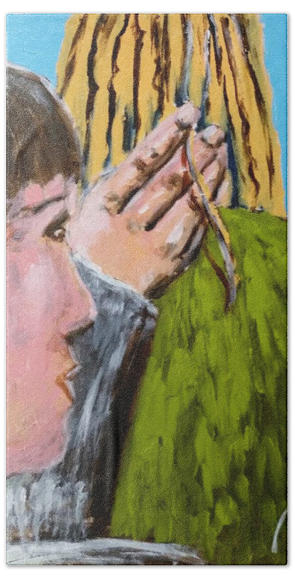 Relationship Bath Towel featuring the painting Your hair beetween my fingers II by Bachmors Artist