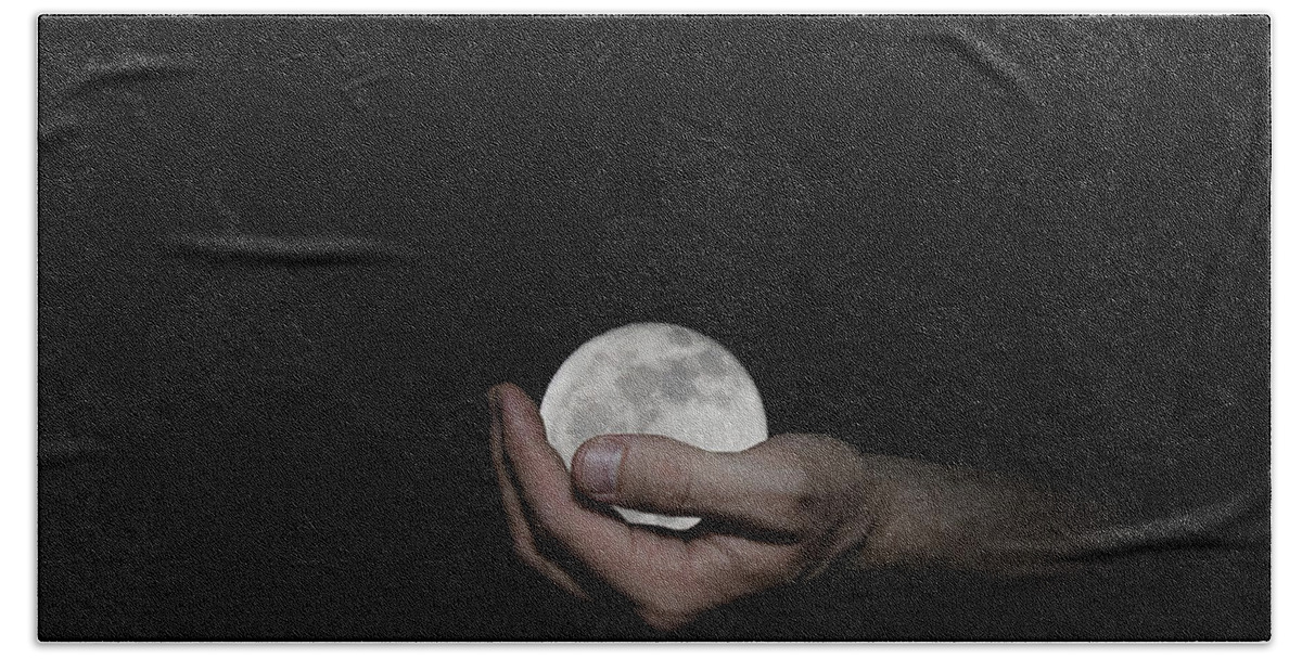 Whole Bath Towel featuring the digital art You've Got the Whole Moon in Your Hand by Pelo Blanco Photo