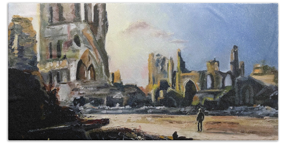 Ww1 Hand Towel featuring the painting Ypres 1917 - Remains of Cloth Hall by Josef Kelly
