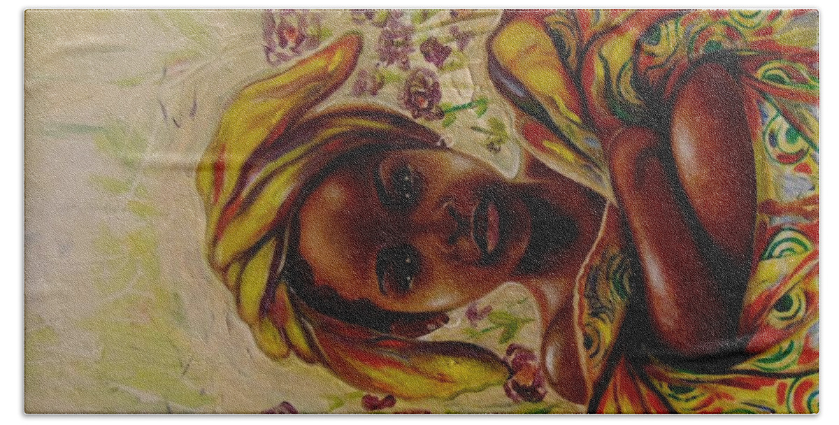 African American Art Bath Towel featuring the painting Zakkiyya by Emery Franklin