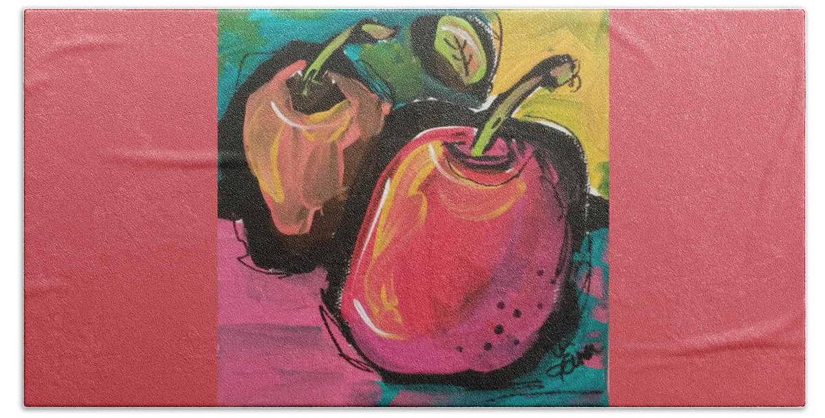 Apple Hand Towel featuring the painting Zany Apples by Terri Einer