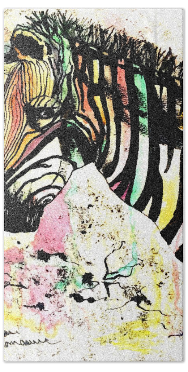 Zebra Bath Towel featuring the painting Zebra by Denise Tomasura