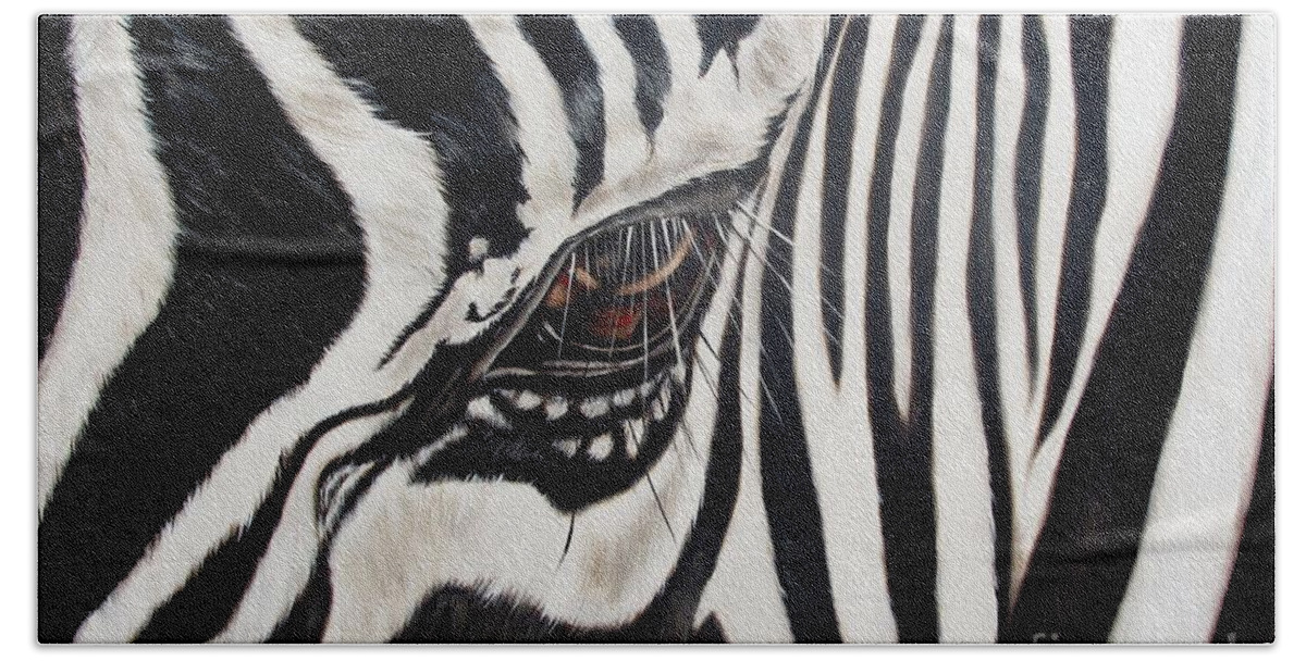 Zebra Hand Towel featuring the painting Zebra Eye by Ilse Kleyn
